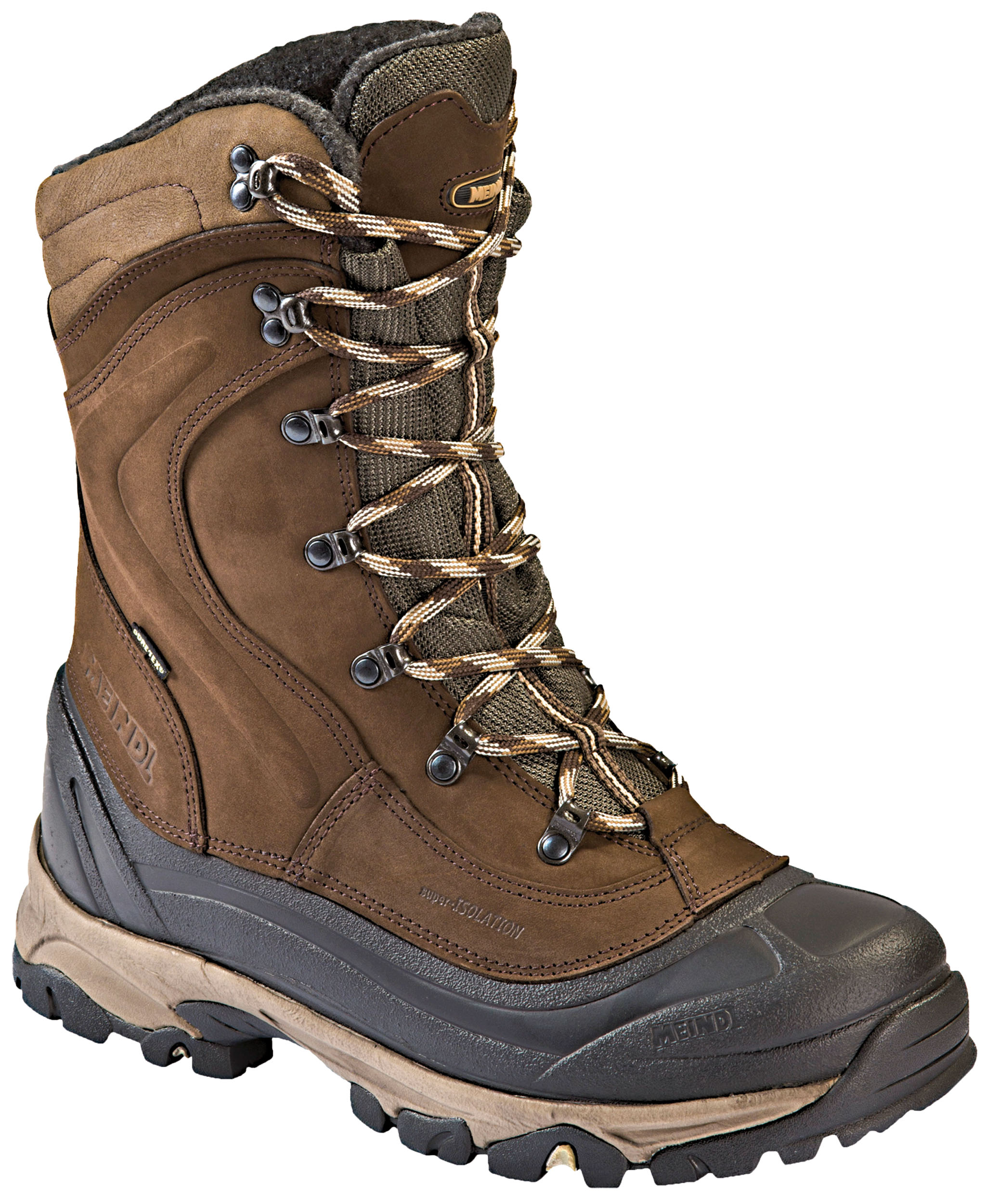 MEINDL GARMISCH GTX Galoschenschuh mit Nubuklederschaft und Gore-Tex-Futter. Innenfutter aus echtem Lammfell für Wärme und gut temperierte Füße. Für lange Wanderungen im Tiefschnee mit oder ohne Schneeschuhe. © Meindl
