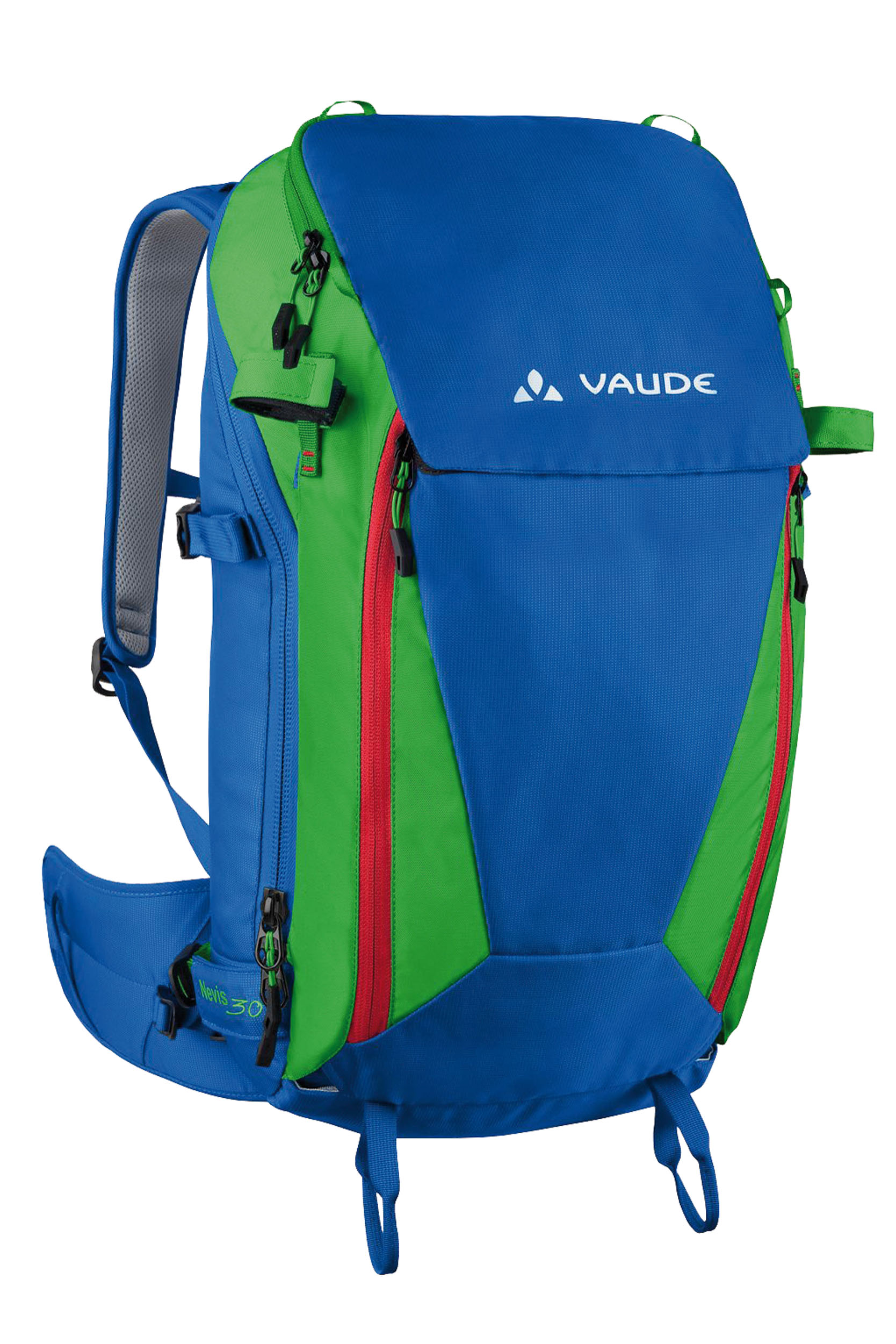 VAUDE NEVIS 30 Ein Rucksack für alle Winteraktivitäten. Ski, Schneeschuhe, Lawinenausrüstung, Eisgeräte und Helm– alles lässt sich sicher an diesem Multitalent befestigen. Mit 30 Litern Volumen bleibt noch genug Platz für die Verpflegung. © Vaude