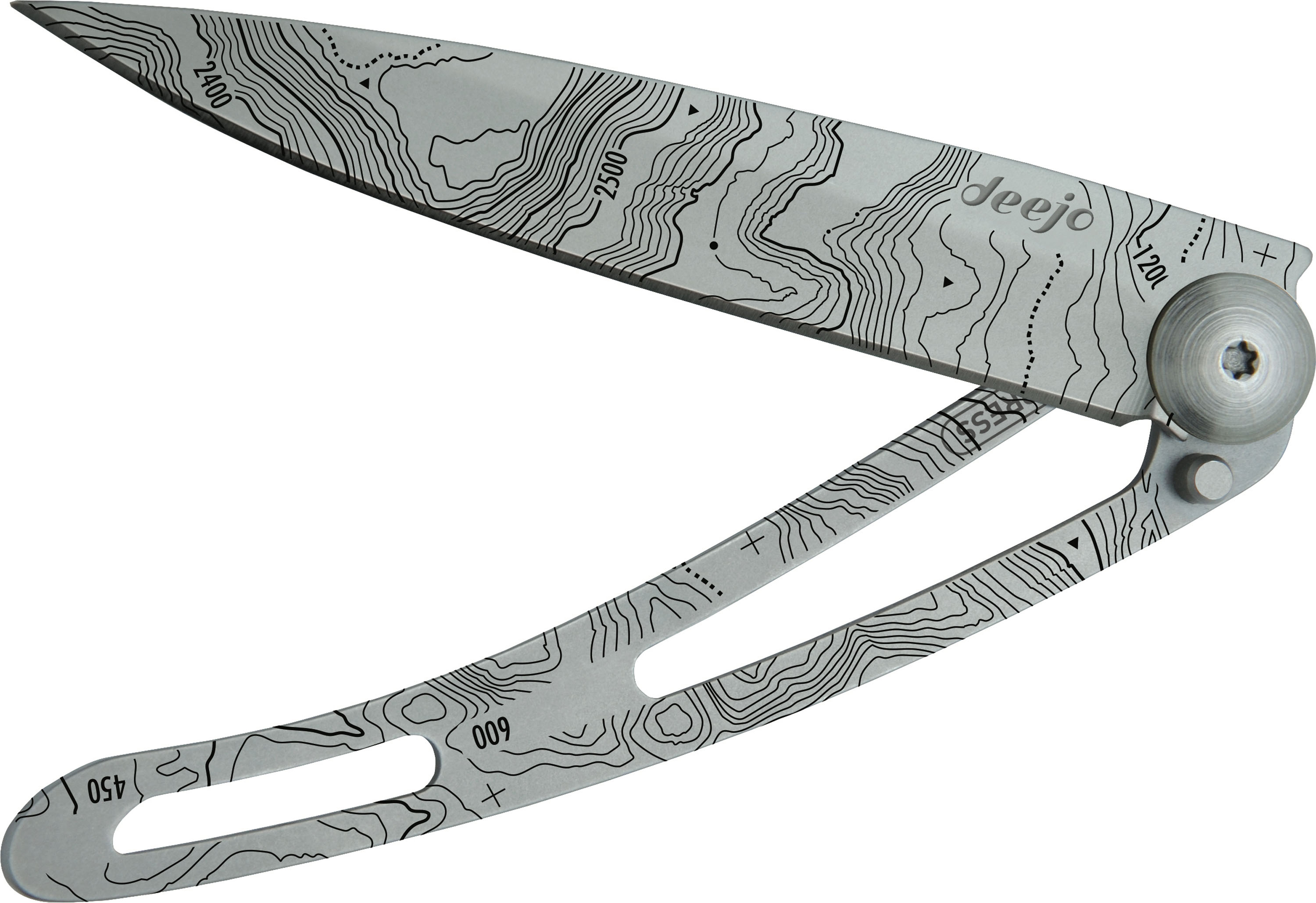 eejo Topografie Scharfe Sache! Gerade mal 37 Gramm schwer und flach wie eine CD fällt das Messer in der Hosentasche nicht auf, sodass man es immer dabeihaben kann. Mit edler Topografiegravur. Lieferung in Metallbox. 49,90 Euro