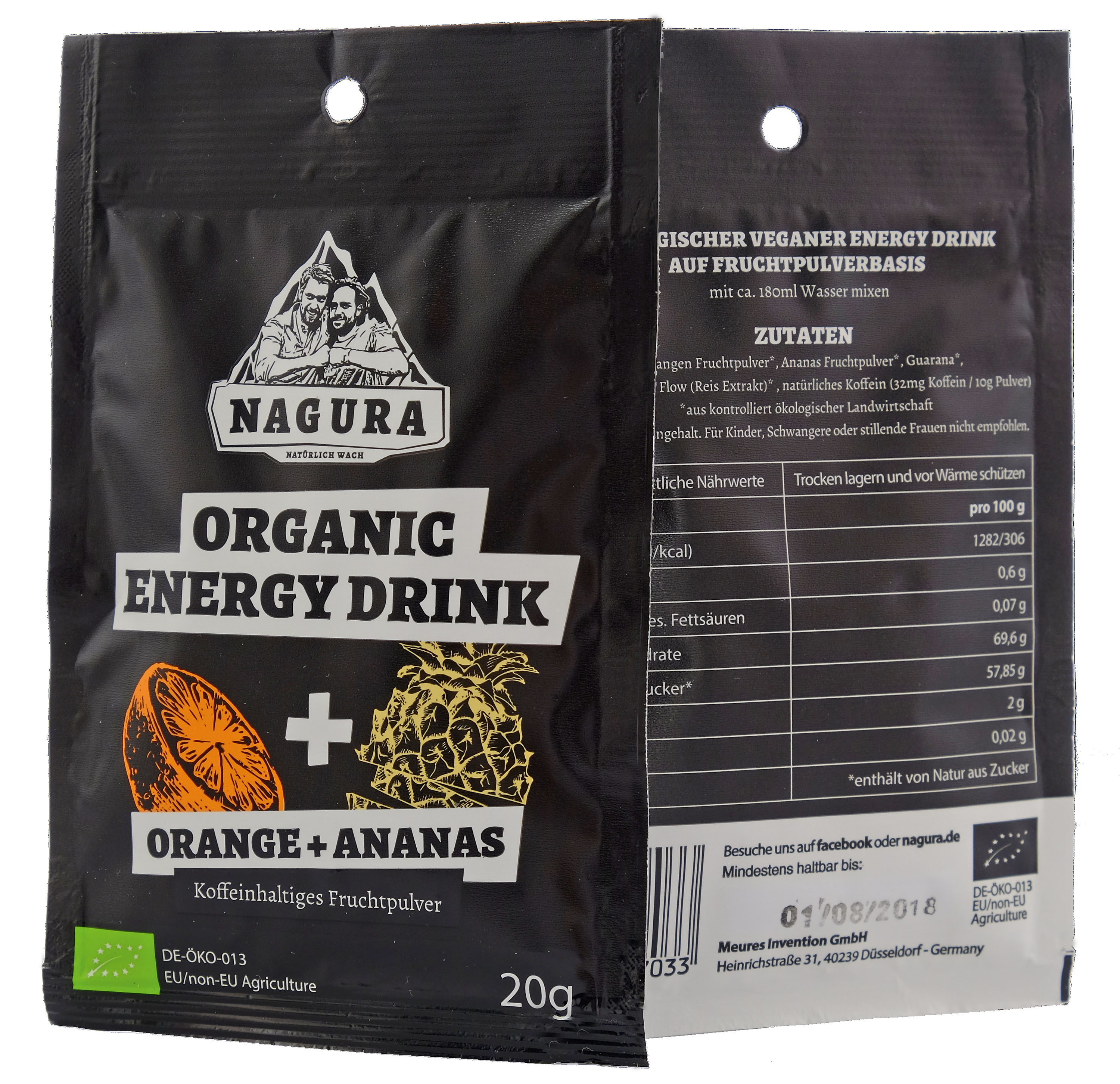 agura Organic Energy Drink Biosprit! Wirkt wie die synthetischen Energiedrinks, ist aber voll bio, vegan, gesund und schmeckt. Ein koffeinhaltiges Fruchtpulver. Ein Tütchen ist dabei für 180 ml Wasser. Wird trotzdem nicht für Kinder, schwangere oder stillende Frauen empfohlen. 2,00 Euro