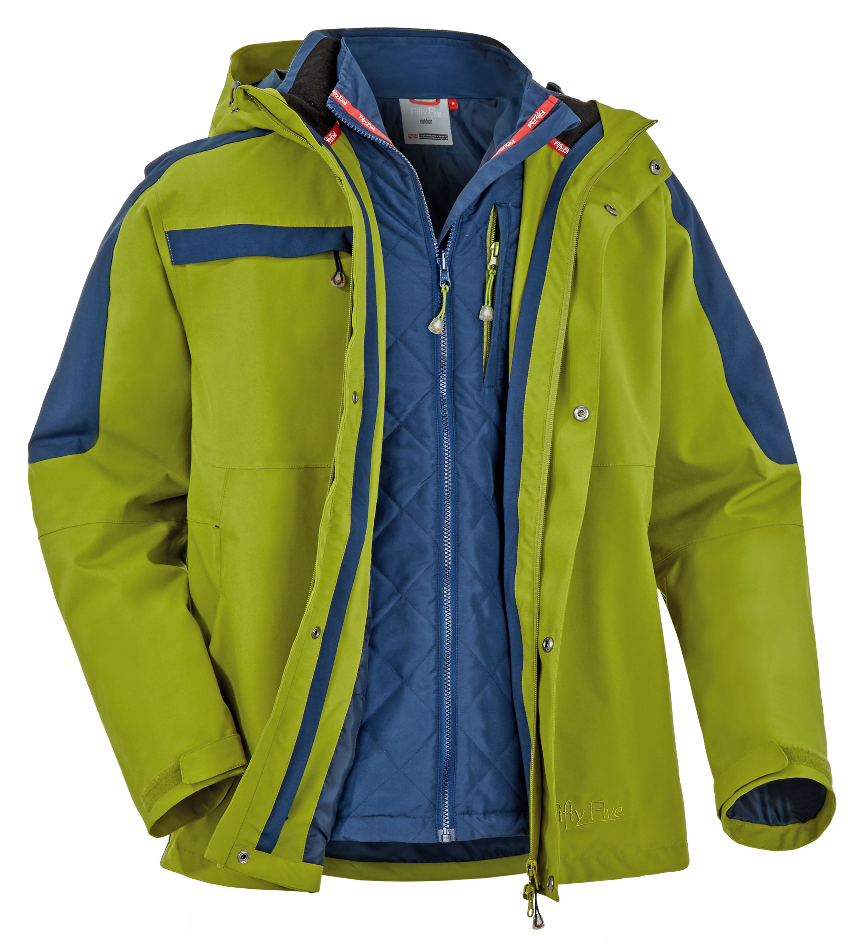 FifetyFive 5-in-1 Jacke Thunder Bay Fünf gewinnt! So viele Möglichkeiten gibt es, diese Jacke zu tragen: wasserdichte Außenjacke, warme Innenjacke oder mit abgetrennten Ärmeln als Weste – und natürlich kombiniert. Da lohnt ein Blick auf die Wettervorhersage. Funktionskapuze, Unterarm-RVs und viele Taschen lassen alle Sorgen verschwinden. 179,90 Euro