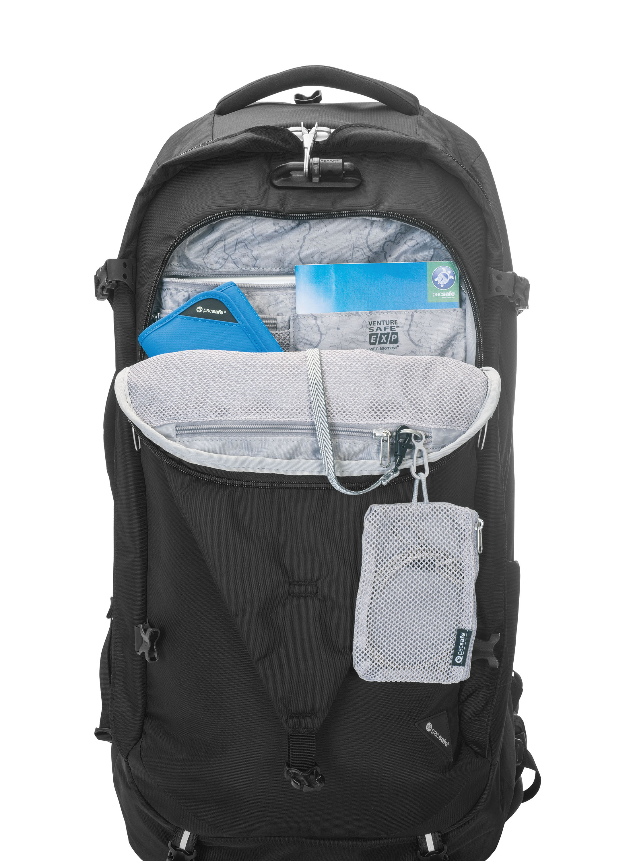 Pacsafe Venture Safe EXP 65 Sicher reisen! Kofferrucksäcke gibt es viele, aber nur einen mit integrierten Sicherheitsaspekten wie schnittfeste Träger, durchstoßfeste RVs, Exo-Mesh-Netz im Material und ein ab- und anschließbares Ankerschloss. Da kann man beruhigter reisen. UVP: 133,90 EUR